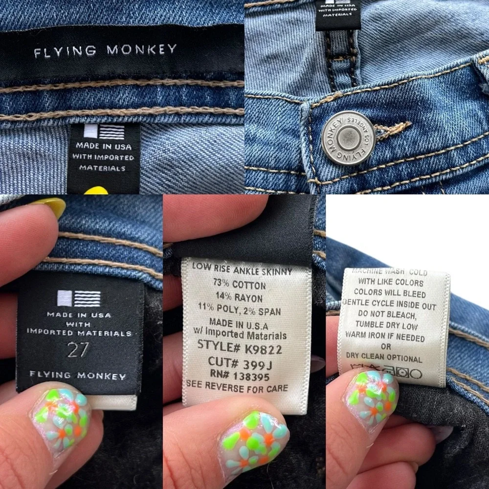 Flying Monkey Women’s 27 Light Wash Denim Front Seam Low Rise Ankle Skinny Jeans